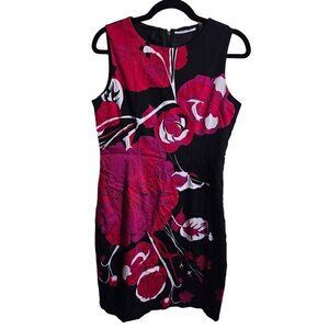 T Tahari Black/Pink/White Floral Shift Dress 6